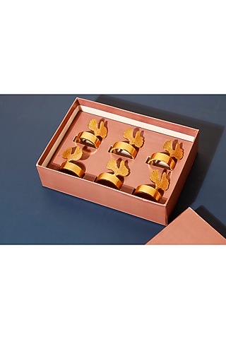 Gold Brass Crown Napkin Rings Set (Set of 6) by Elysian Home