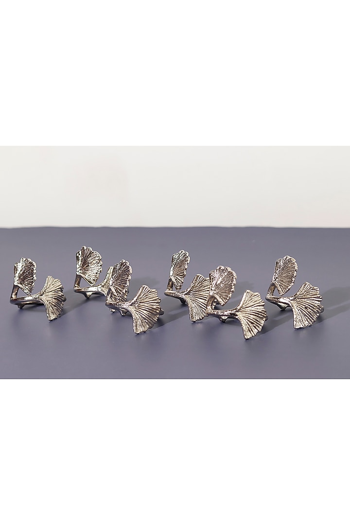 Silver Brass Elm Napkin Rings Set (Set of 6) by Elysian Home at Pernia's Pop Up Shop