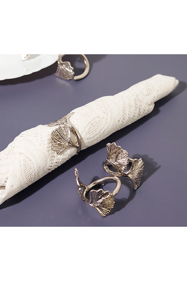 Silver Brass Elm Napkin Rings Set (Set of 6) by Elysian Home at Pernia's Pop Up Shop
