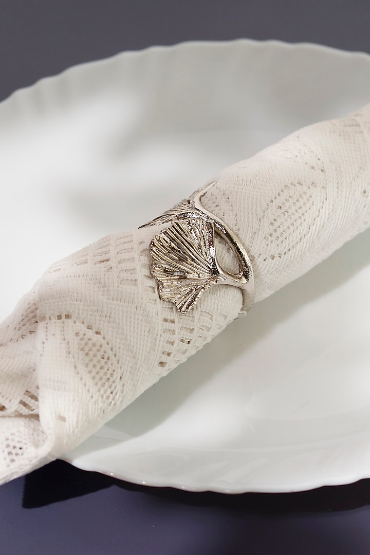 Silver Brass Elm Napkin Rings Set (Set of 6) by Elysian Home at Pernia's Pop Up Shop