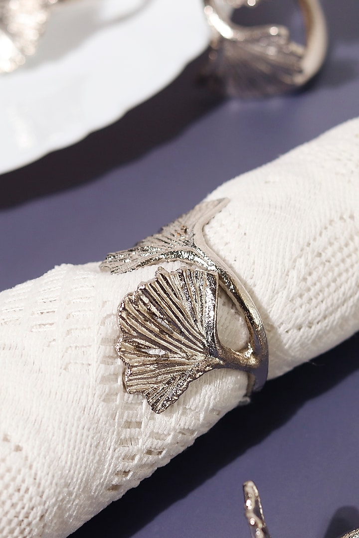 Silver Brass Elm Napkin Rings Set (Set of 6) by Elysian Home at Pernia's Pop Up Shop