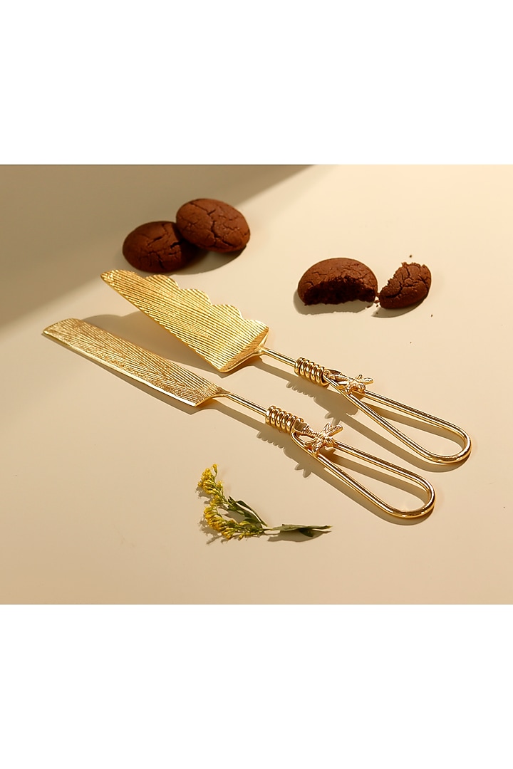 Gold Brass Dragonfly Cake Server & Knife by Elysian Home at Pernia's Pop Up Shop