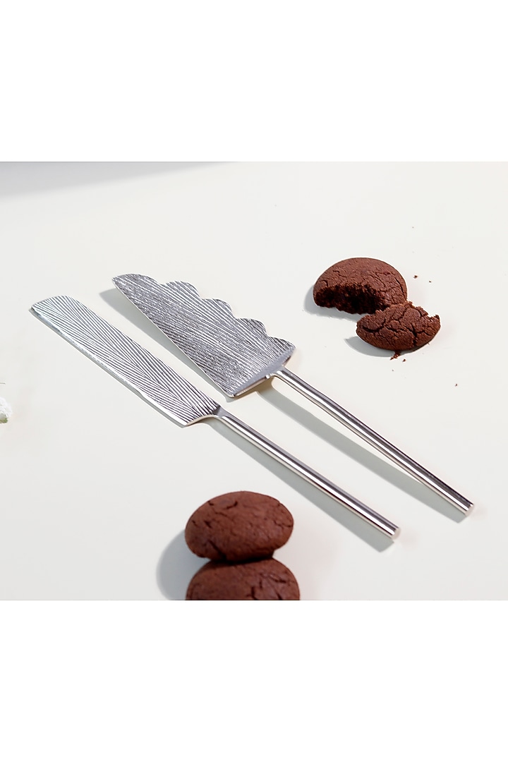 Silver Brass Cake Server & Knife by Elysian Home at Pernia's Pop Up Shop