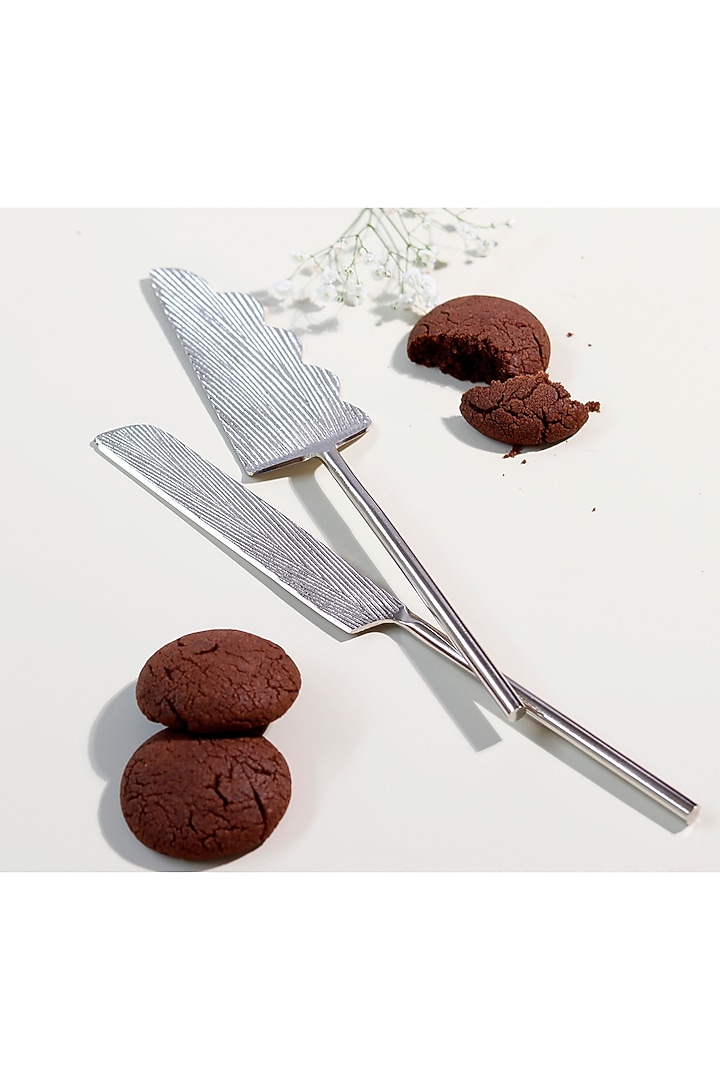 Silver Brass Cake Server & Knife by Elysian Home at Pernia's Pop Up Shop