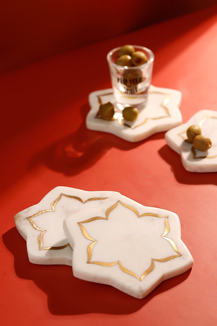 White & Gold Marble Coaster Set (Set of 4) by Elysian Home at Pernia's Pop Up Shop