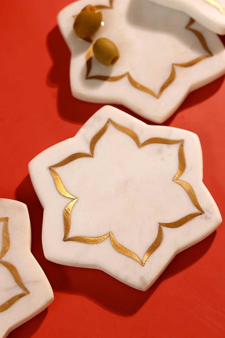 White & Gold Marble Coaster Set (Set of 4) by Elysian Home at Pernia's Pop Up Shop