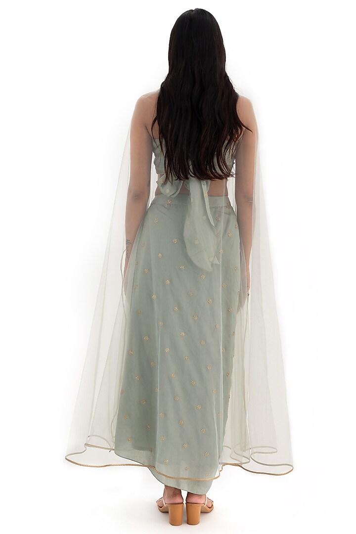 Pista Green Cotton Satin Asymmetrical Draped Skirt Set by El:sian Studeios at Pernia's Pop Up Shop