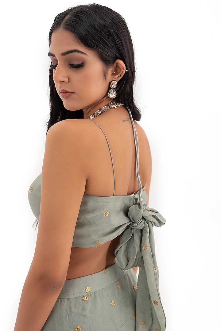 Pista Green Cotton Satin Asymmetrical Draped Skirt Set by El:sian Studeios at Pernia's Pop Up Shop
