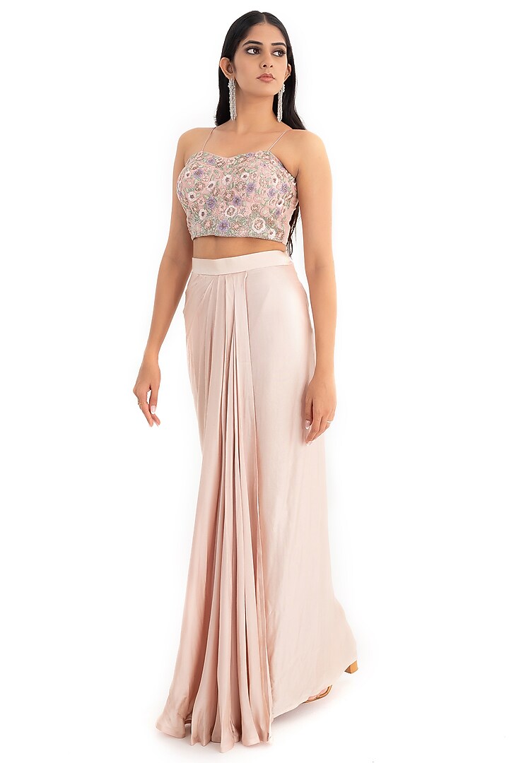 Old Rose Cotton Satin Draped Skirt set by El:sian Studeios at Pernia's Pop Up Shop