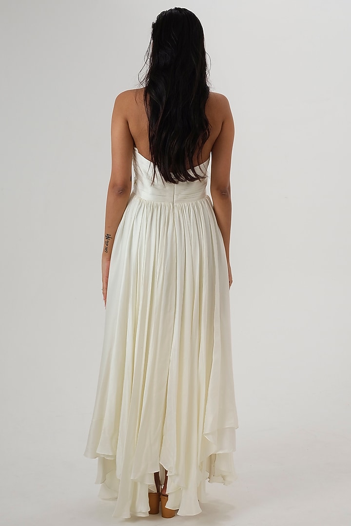 Ivory Cotton Satin Embroidered Engagement Gown by El:sian Studeios at Pernia's Pop Up Shop