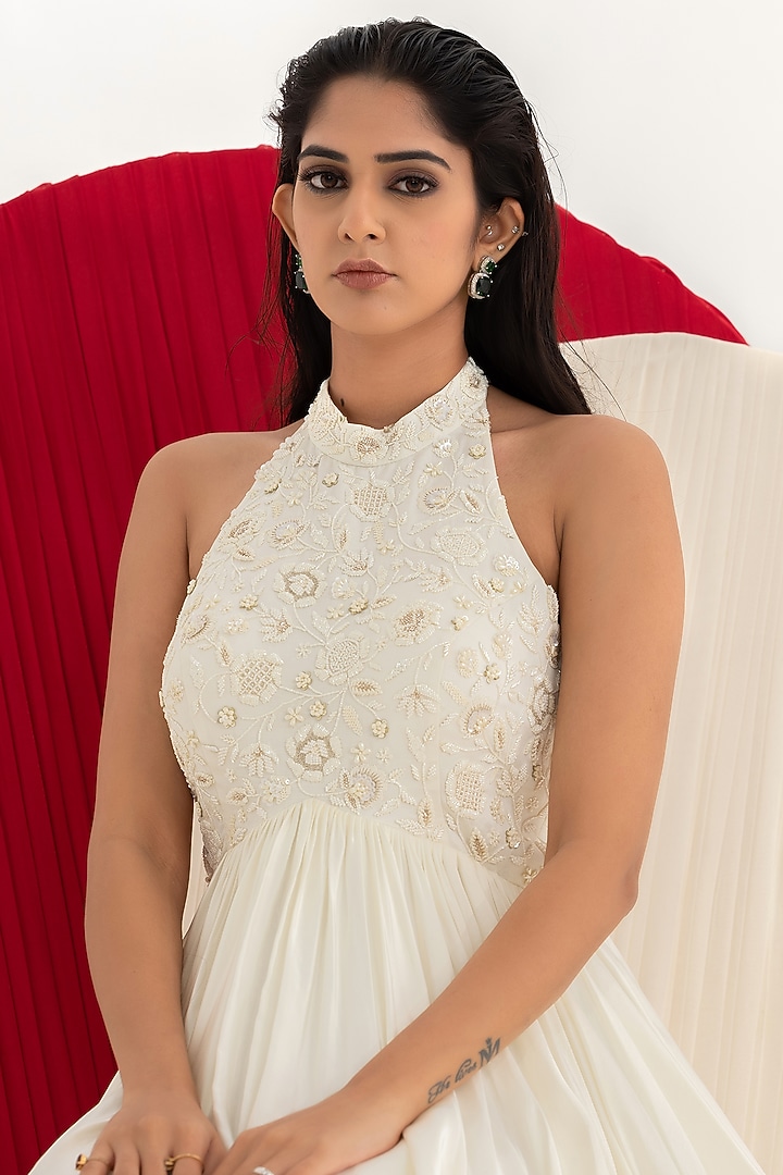 Ivory Cotton Satin Embroidered Engagement Gown by El:sian Studeios at Pernia's Pop Up Shop