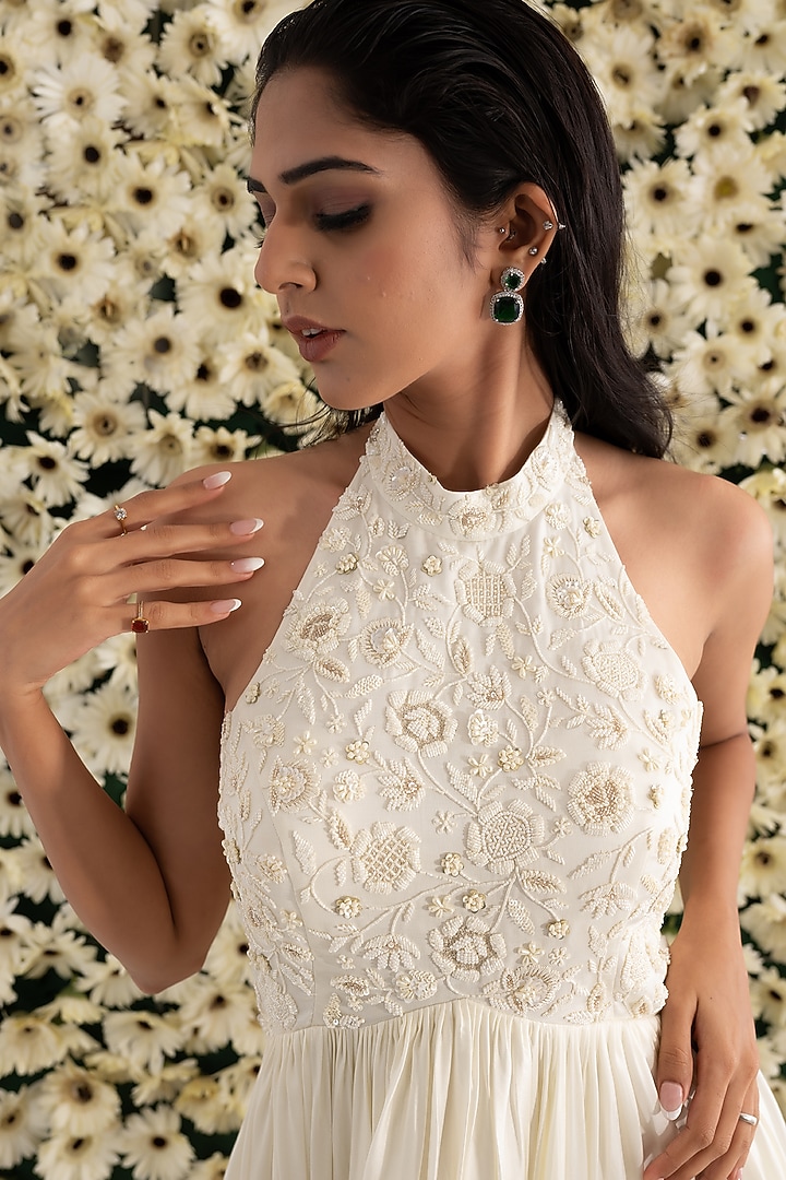 Ivory Cotton Satin Embroidered Engagement Gown by El:sian Studeios at Pernia's Pop Up Shop