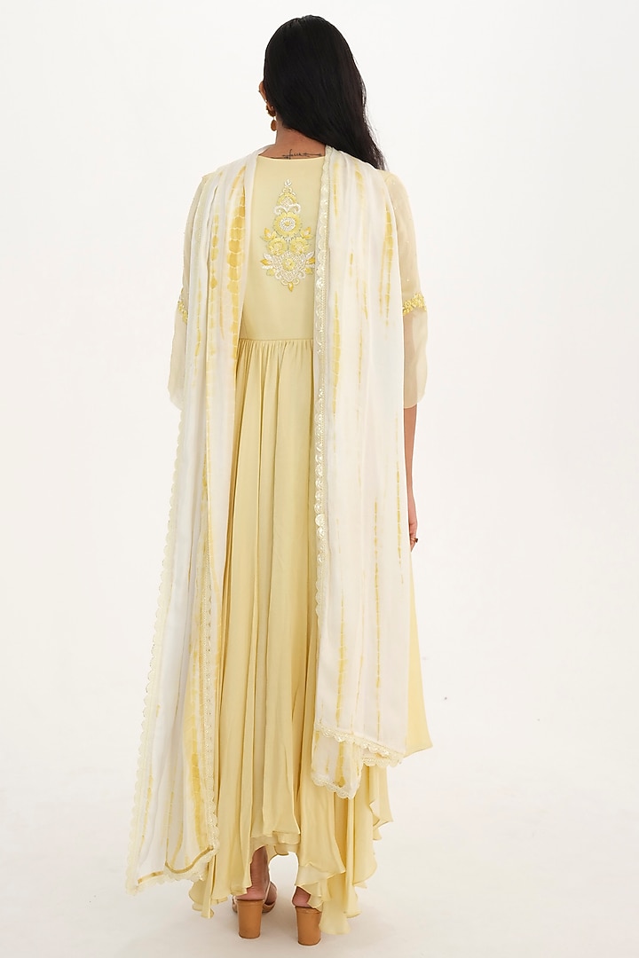 Lemon Yellow Cotton Satin & Organza Party Wear Dress With Dupatta by El:sian Studeios at Pernia's Pop Up Shop