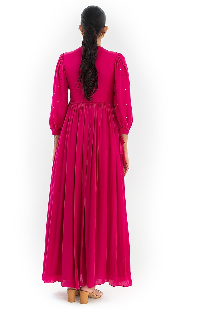 Magenta Cotton Satin Embroidered Tiered Engagement Gown by El:sian Studeios at Pernia's Pop Up Shop