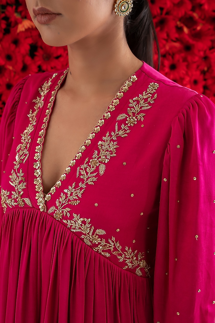 Magenta Cotton Satin Embroidered Tiered Engagement Gown by El:sian Studeios at Pernia's Pop Up Shop