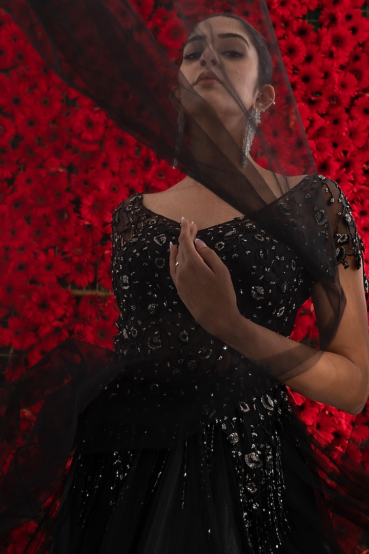 Black tulle Embroidered Engagement Gown by El:sian Studeios at Pernia's Pop Up Shop