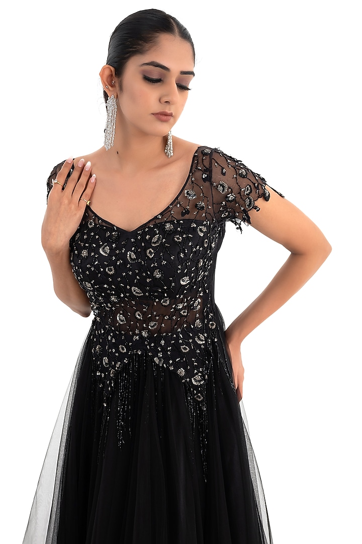 Black tulle Embroidered Engagement Gown by El:sian Studeios at Pernia's Pop Up Shop