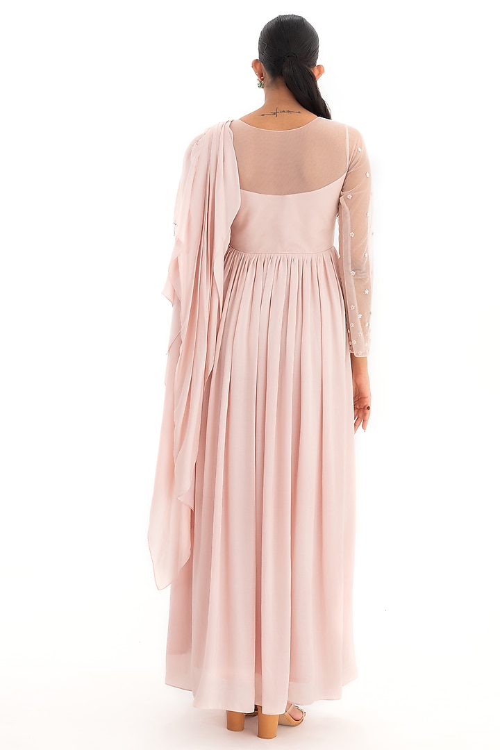 Old Rose Cotton Satin & Organza Asymmetrical Draped Engagement Gown by El:sian Studeios at Pernia's Pop Up Shop