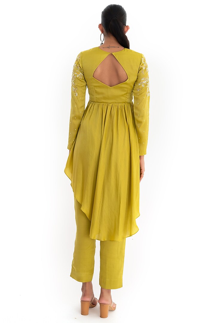 Pistachio Green Cotton Satin Co-Ord Set by El:sian Studeios at Pernia's Pop Up Shop