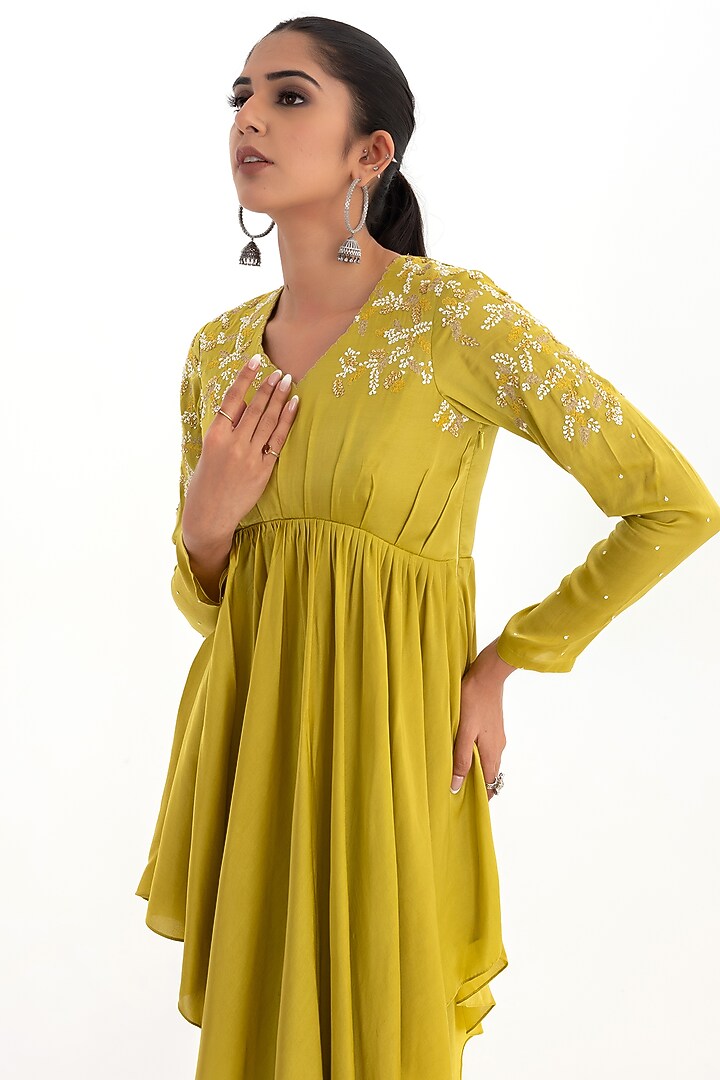 Pistachio Green Cotton Satin Co-Ord Set by El:sian Studeios at Pernia's Pop Up Shop