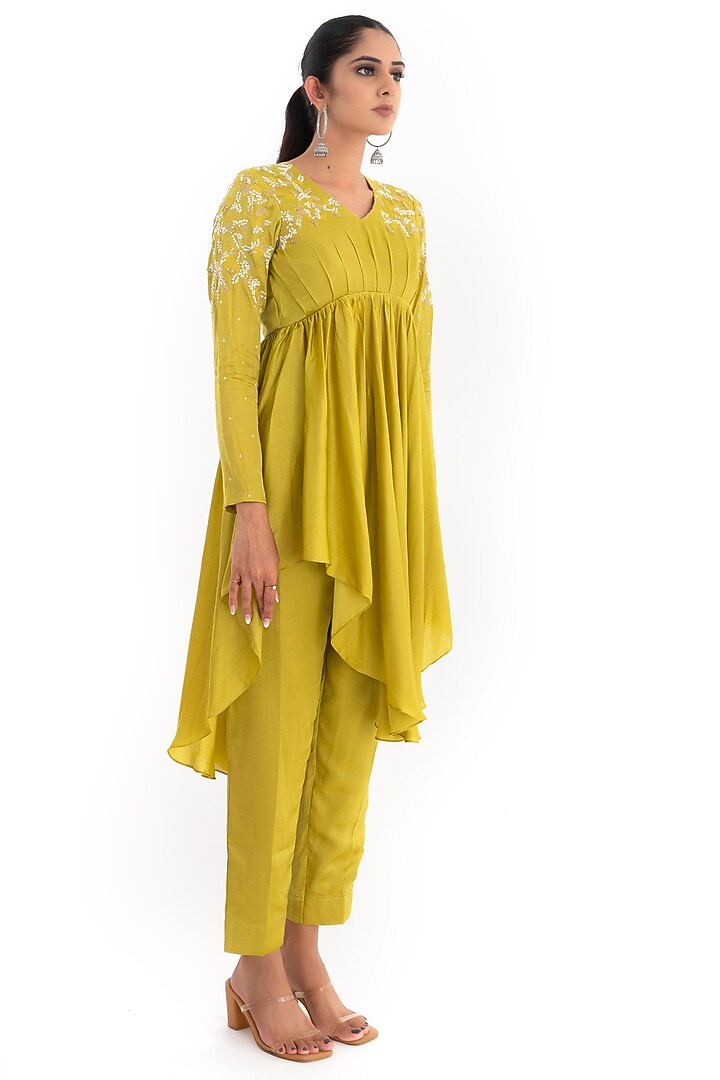 Pistachio Green Cotton Satin Co-Ord Set by El:sian Studeios at Pernia's Pop Up Shop