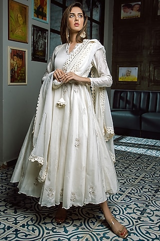 Off-White Sequins Embroidered Anarkali Set by El:sian Studeios