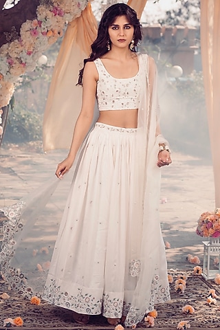 Ivory Sequins Embroidered Lehenga Set by El:sian Studeios