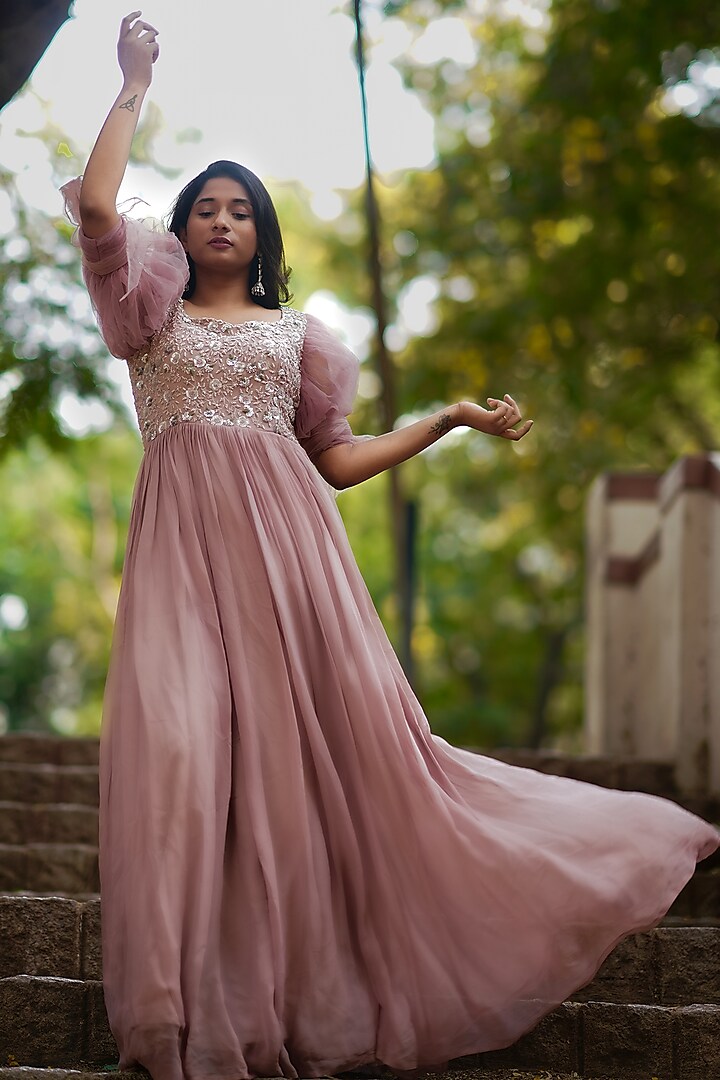 Blush Pink Embroidered Gown by El:sian Studeios