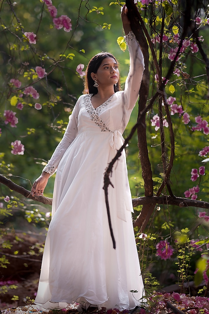 White Sequins Embroidered Anarkali by El:sian Studeios