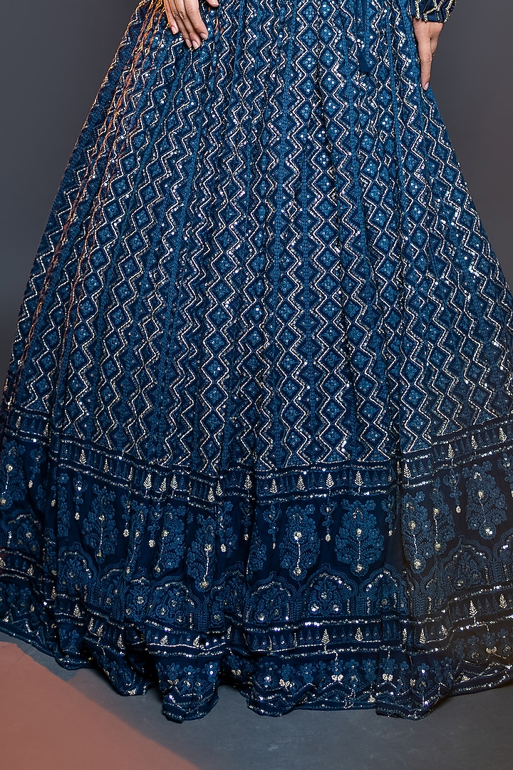 Teal Blue Embroidered Wedding Lehenga Set by El:sian Studeios at Pernia's Pop Up Shop