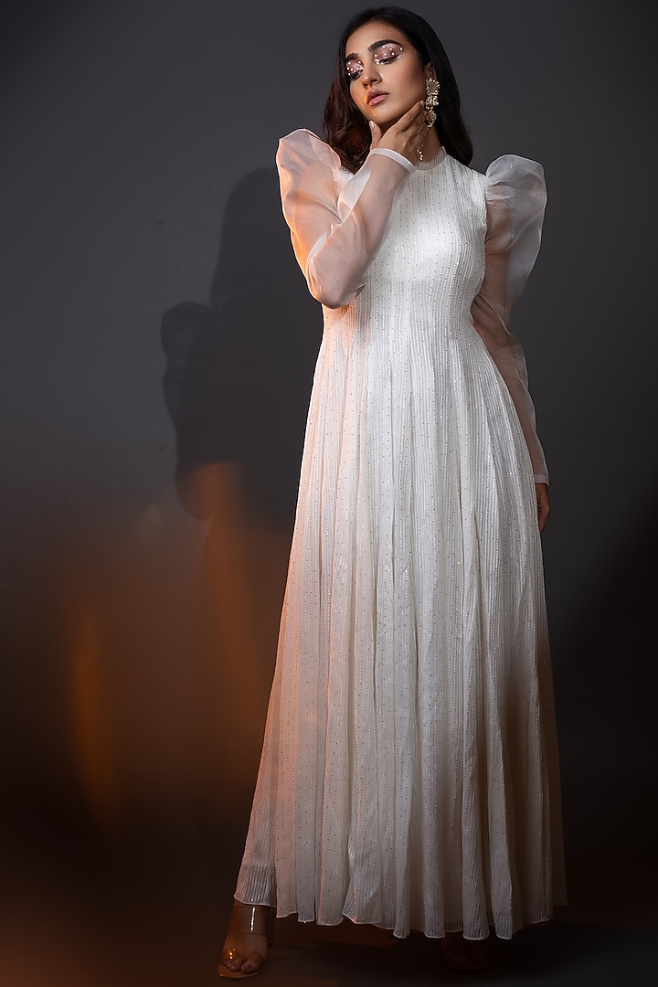 Ivory Embroidered Wedding Anarkali by El:sian Studeios at Pernia's Pop Up Shop