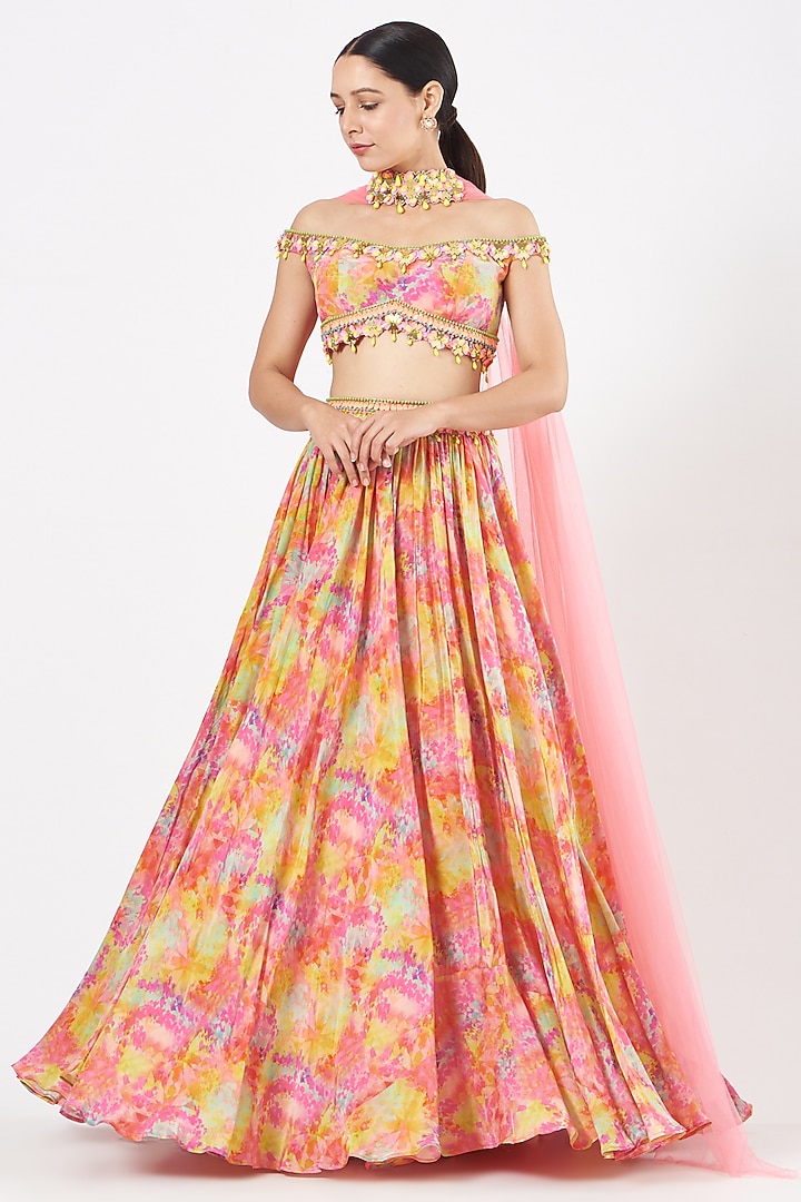 Multi-Colored Printed Wedding Lehenga Set by Elena Singh at Pernia's Pop Up Shop