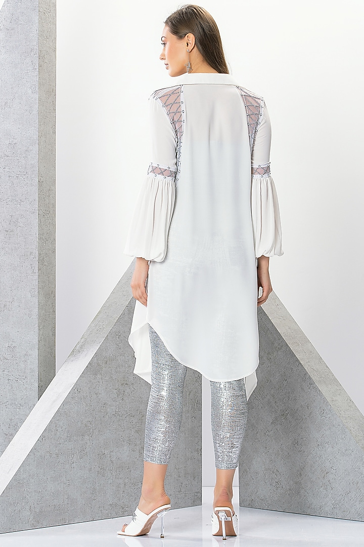 White Poly Lycra Pant Set by Eli Bitton at Pernia's Pop Up Shop