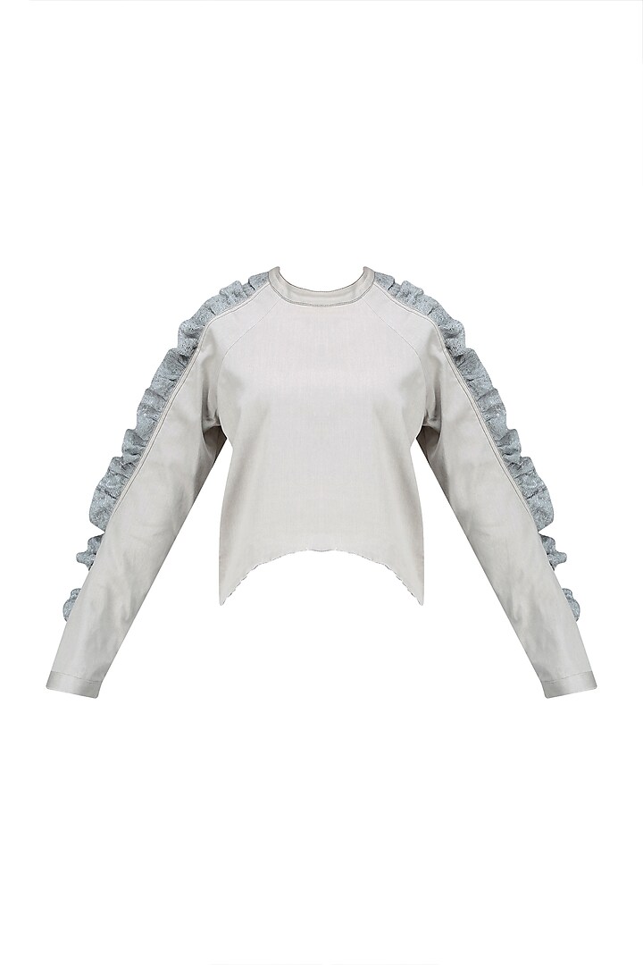 Pale Grey Frill Detail Top by Kanelle