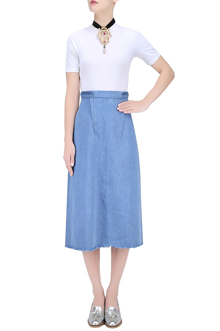 Light blue pleated belt skirt available only at Pernia's Pop Up Shop.