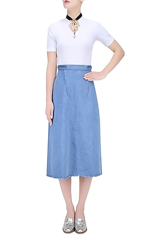 Light Blue Pleated Belt Skirt by Kanelle