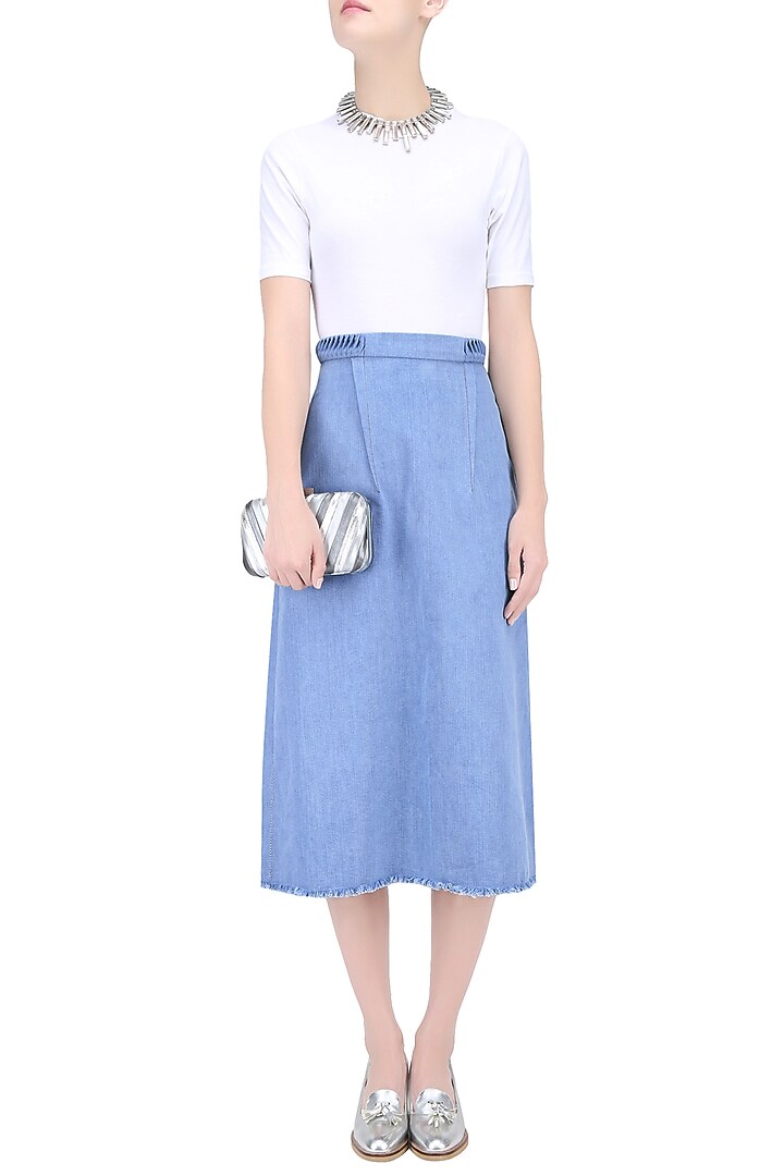 Light blue pleated belt skirt available only at Pernia's Pop Up Shop.