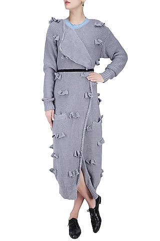 Grey Long Frill Wrap Sweater by Kanelle
