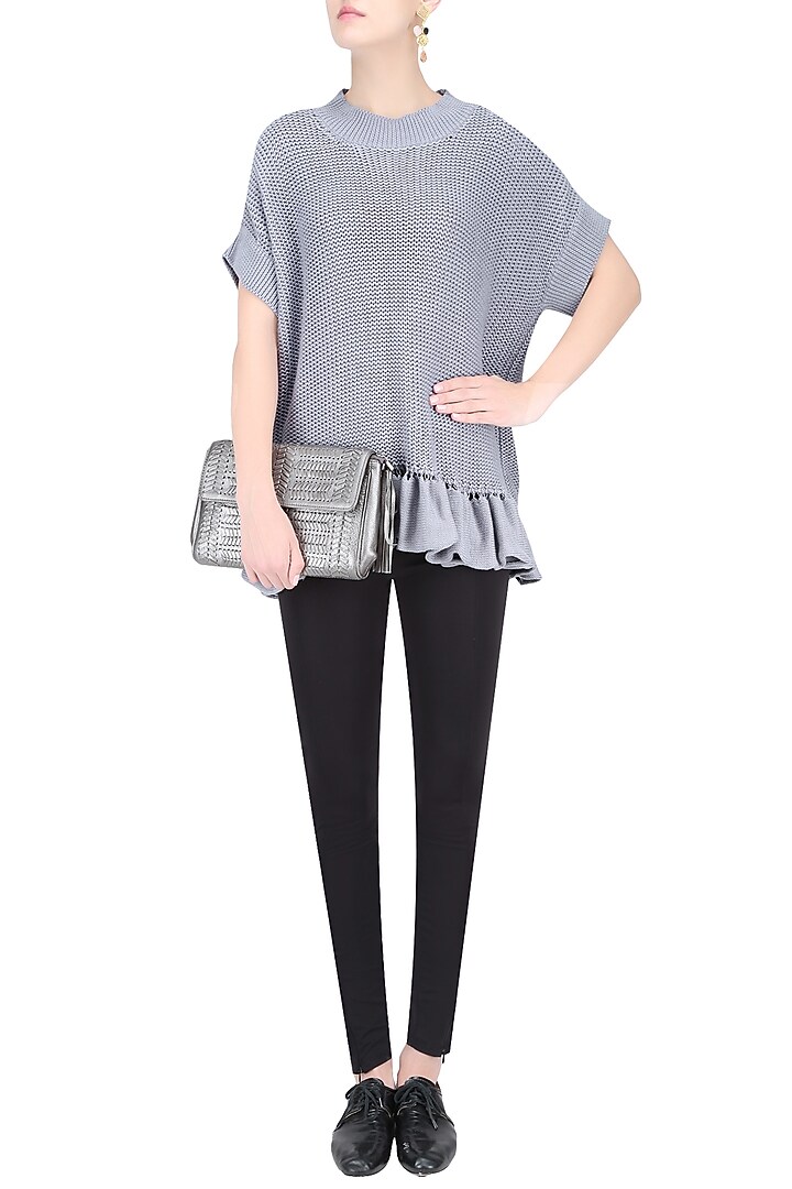 Grey frill detail knit sweater available only at Pernia's Pop Up Shop.