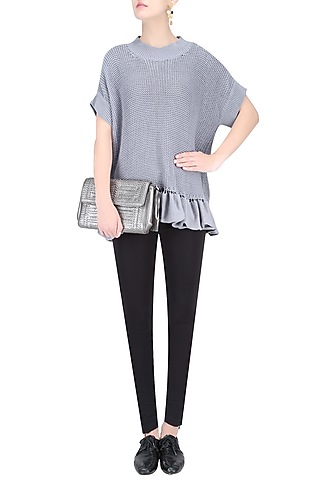 Grey Frill Detail Knit Sweater by Kanelle