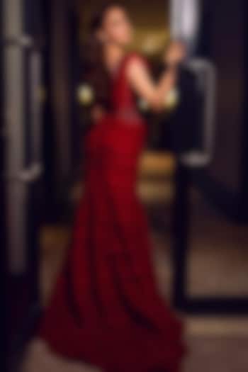 Deep Red Net Frill Corset Bridal Gown by Rocky Star at Pernia's Pop Up Shop