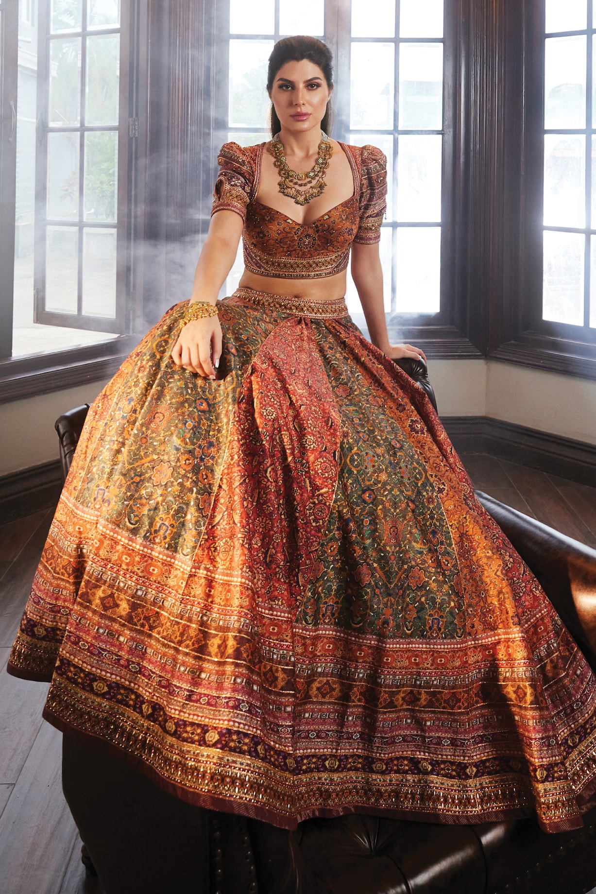 Multi-Colored Silk Chanderi Printed Bridal Lehenga Set by Tarun Tahiliani  at Pernia's Pop Up Shop 2025