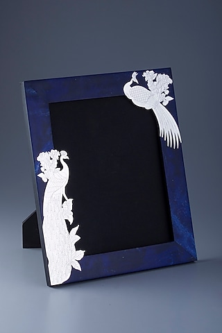 Midnight Blue & Silver Wooden Peacock Photo Frame by EL'UNIQUE