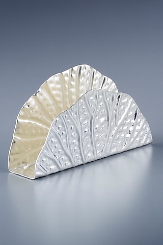Silver Plated Brass Lotus Leaf Tissue Holder by EL'UNIQUE