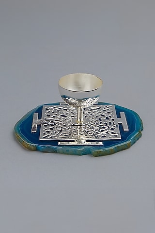 Silver Plated Agate Stone Mantra Diya by EL'UNIQUE