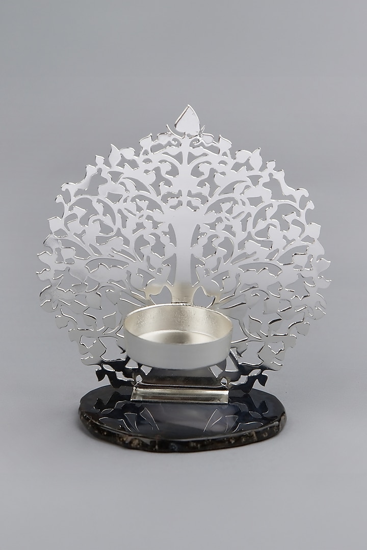 Silver Plated & Quartz Stone Tea-Light Holder by EL'UNIQUE