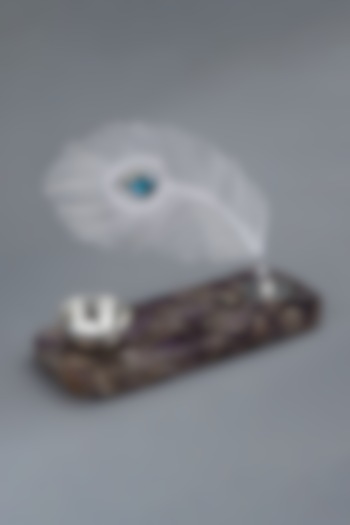 Silver Plated Brass & Amethyst Mor Pankh Tea-Light Holder by EL'UNIQUE at Pernia's Pop Up Shop