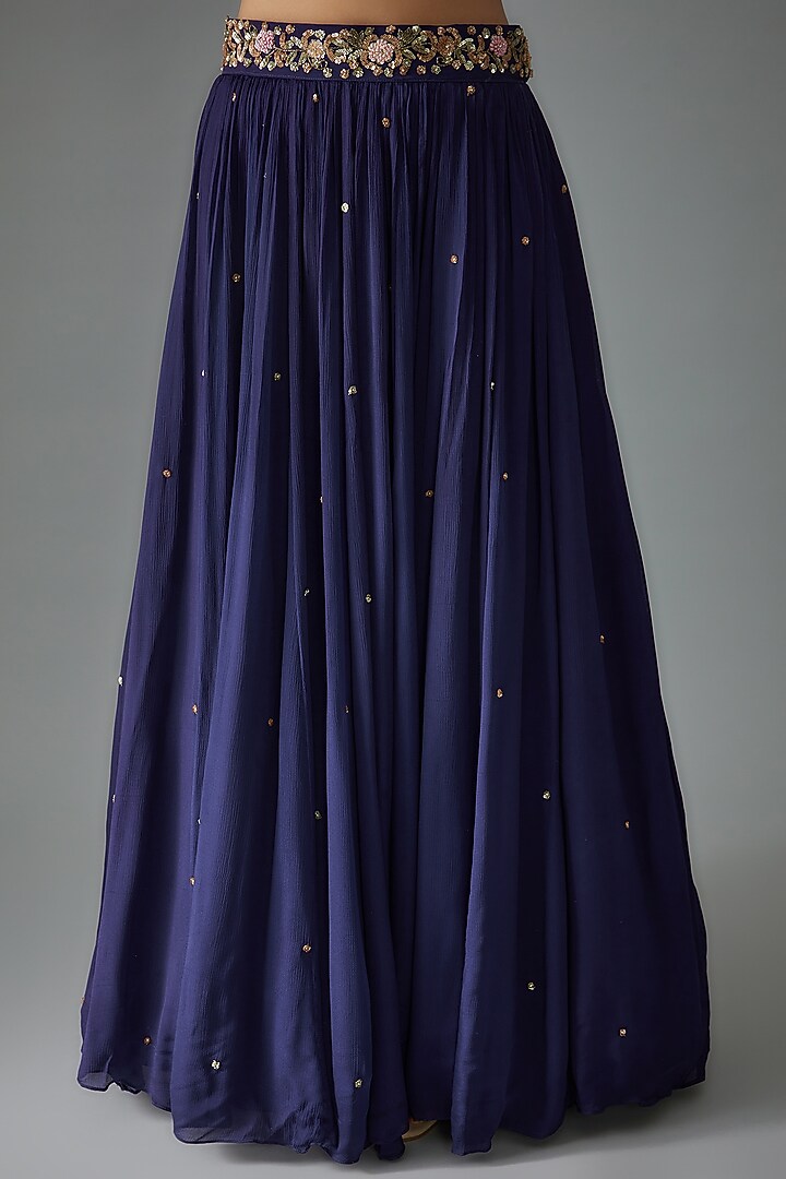 Blue Chinon Embroidered Jacket Wedding Lehenga Set by Empress by Arefa at Pernia's Pop Up Shop