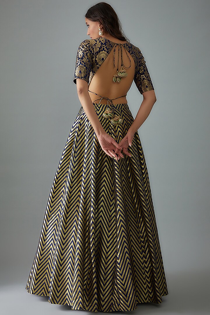 Blue Brocade Embroidered Wedding Lehenga Set by Empress by Arefa at Pernia's Pop Up Shop