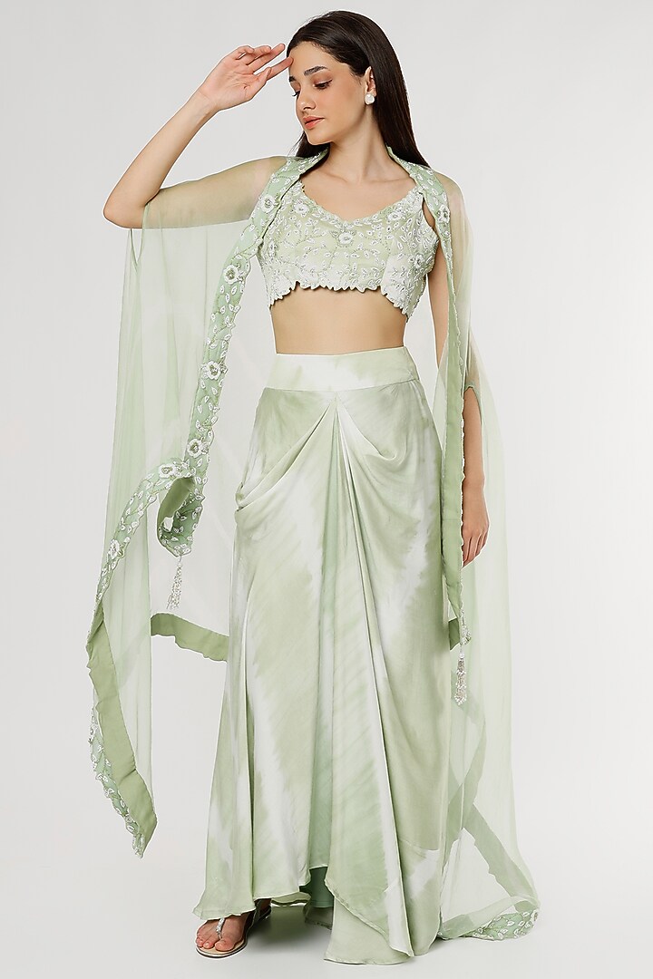 Mint Green Modal Satin Draped Skirt Set by Empress by Arefa at Pernia's Pop Up Shop
